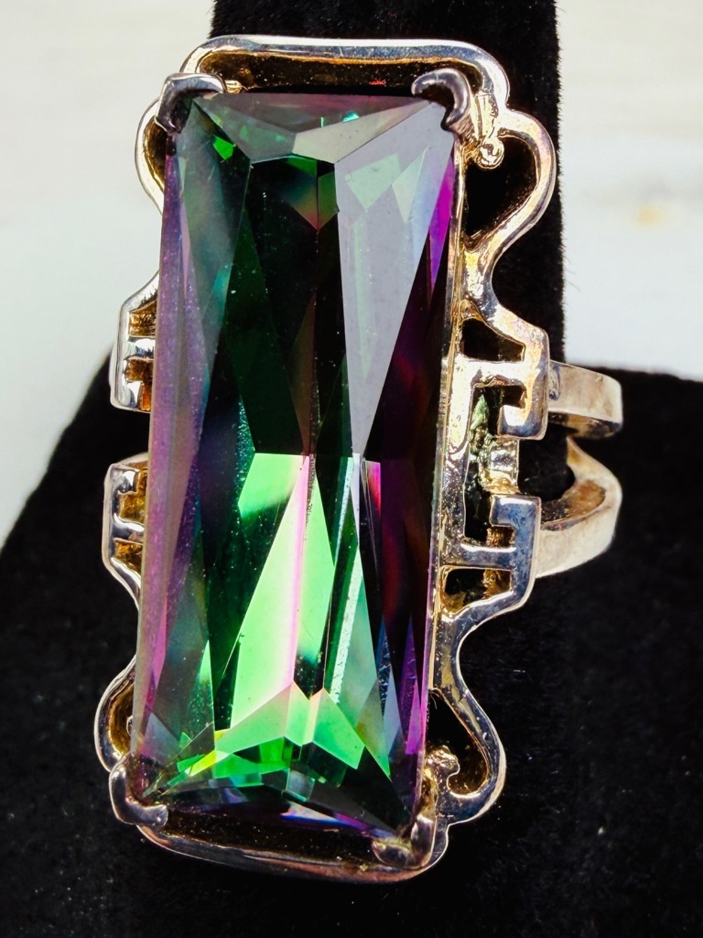 Silver Mystic Topaz marked 925 large statement ring size 6 3/4